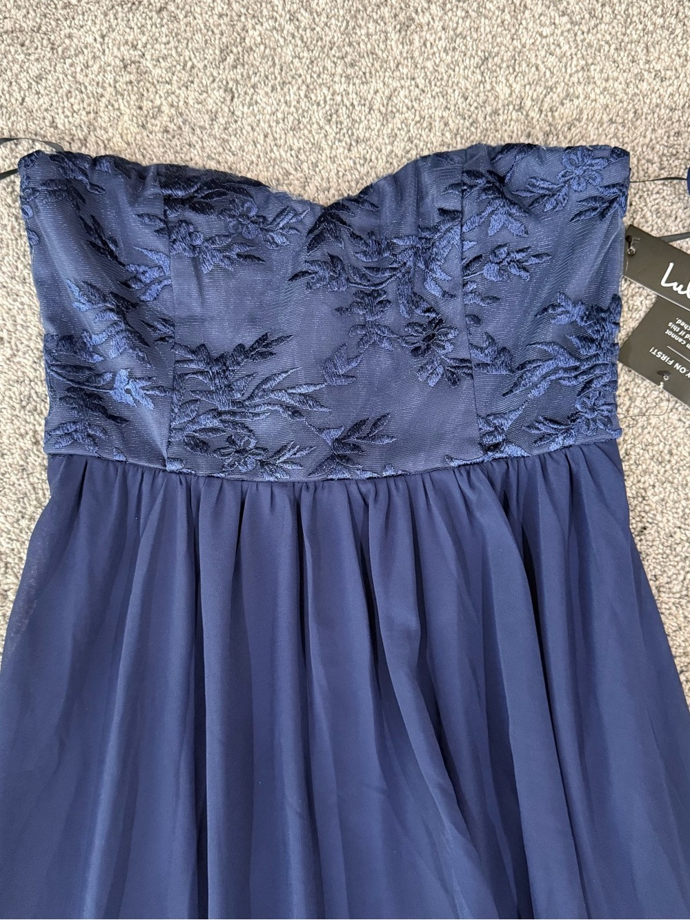 NWT Lulus Navy Blue Strapless Sweet Heart Maxi Formal Bridesmaid Dress Women’s S - Picture 4 of 13